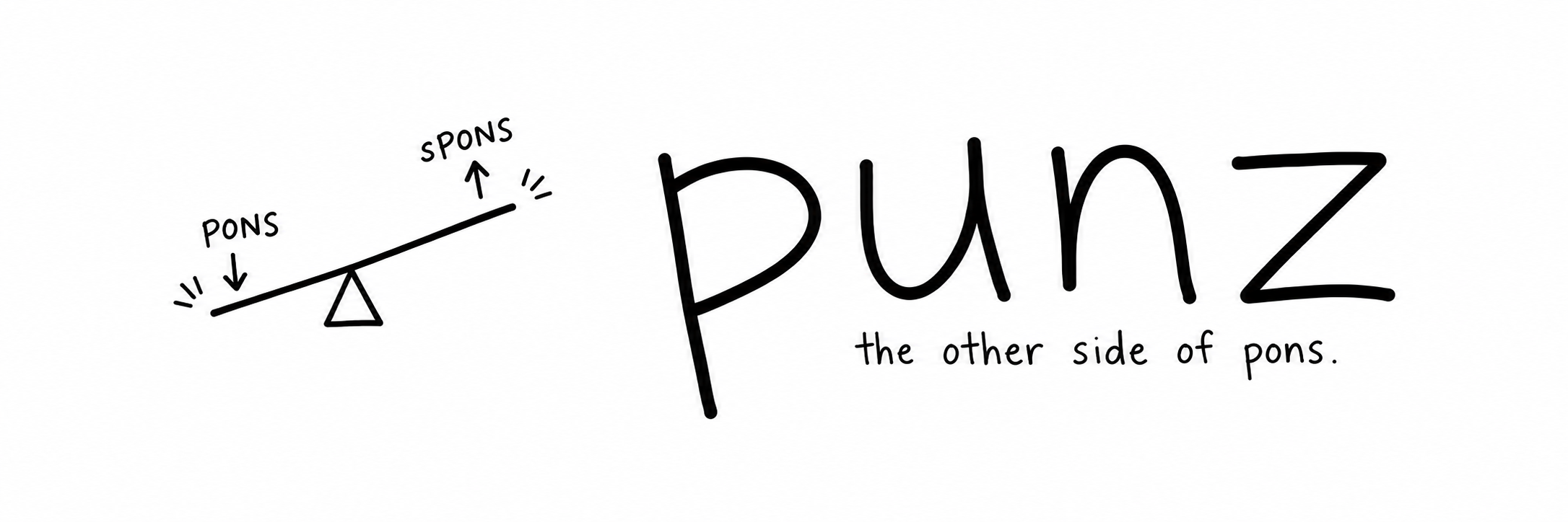 punz — the other side of pons. A hand-drawn seesaw shows PONS falling and sPONS rising.
